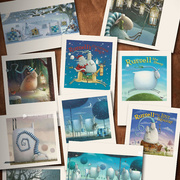 羊年绵羊圣诞老人圣诞夜晚冬季冬雪新年礼物明信片祝福卡片
