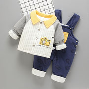 婴儿棉衣两件套秋冬套装纯棉，0-2岁宝宝冬装棉服外出中厚背带裤棉