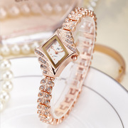 时尚手链手表女款钢带水钻腕表菱形个性石英表金色女士镶钻时装表