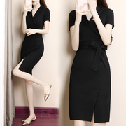 职业连衣裙夏季西装裙，气质高级感高端薄款修身裙子黑色工装工作服