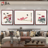 齐白石客厅装饰画新中式沙发背景墙三联挂画国画荷花中国风水墨画