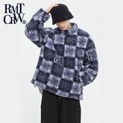 romanticcrown秋冬韩版时尚街头个性，雪花格子立领保暖外套