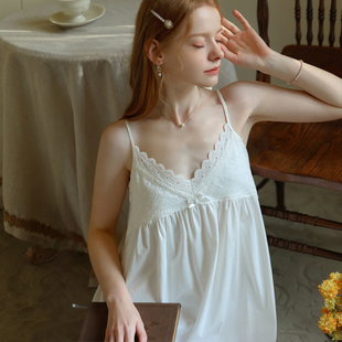 2023夏季纯棉睡裙，女法式性感吊带甜美公主，白色睡衣家居服短裙