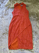 欧美外贸女装折精工，全雕花蕾丝，橘红色收腰无袖连衣裙