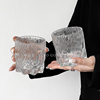 高级感玄冰杯创意轻奢威士忌杯洋酒杯，冰纹岩石杯复古家用玻璃水杯