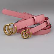 3厘米宽祼粉色真皮女士皮带，字母铜扣头青年，潮时尚腰带女生裤带