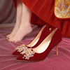 新娘鞋女气质红色高跟鞋婚鞋中式秀禾服结婚鞋，小众高级感33小码鞋
