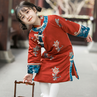 儿童旗袍刺绣格格裙冬季改良中国风汉服女童唐装拜年服中式礼服