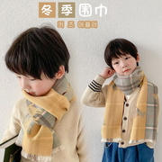 儿童围巾韩系双面羊毛，格子男童女童长款秋冬中大童小孩保暖围脖