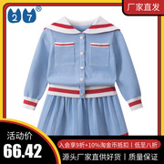27kids女童学院风，短裙套装2024秋冬韩版中小童洋气毛衣两件套