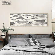 张乐陆x仟象映画 北欧卧室床头装饰画壁画黑白插画客厅挂画横幅鱼