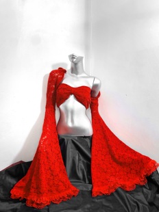 TDH原创改良中国红绣花旗袍中华风超大喇叭袖造型新中式婚纱套装