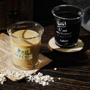 大容量玻璃水杯ins风颜值燕麦咖啡杯早餐杯法文字创意牛奶杯子