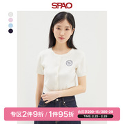 SPAO韩国同款女士毛衣春季圆领糖果色开衫短袖SPCKD37G02