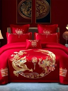 新婚庆(新婚庆)大红色，四件套天丝棉绣花被套结婚礼家纺，床上用品1.51.8床
