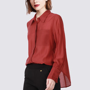 欧美2024春季宽松显瘦垂感衬衫女长袖轻熟风减龄漂亮红色衬衣