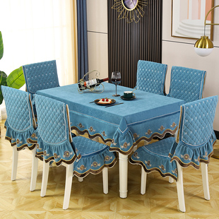 高档奢华餐桌布椅垫椅子套餐桌布坐垫，套装家用茶几布连体(布，连体)餐椅套罩