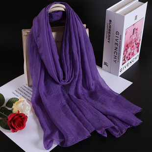 时尚漂亮的深紫色桑蚕丝，丝巾中老年妈妈长款真丝，围巾披肩春秋夏季