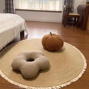 手工编织圆形床边毯原宿风卧室日式流苏，美式地垫北欧简约棉麻地毯