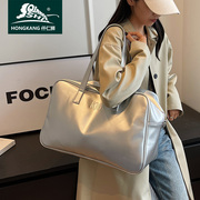 银色行李包女手提 时尚个性潮流单肩托特包高品质防泼水小旅行包