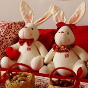 婚庆用品压床娃娃一对小红书兔喜玩偶布置装饰送朋友结婚礼物