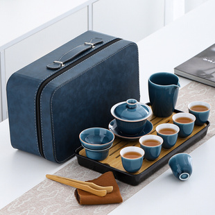 轻奢旅行茶具套装便携包户外功夫盖碗茶杯子陶瓷快客杯茶盘干泡台