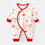 新生儿衣服0-3个月纯棉，春秋季宝宝蝴蝶哈衣和尚，服婴儿连体衣初生