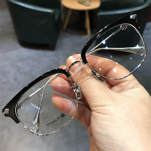 简丹剋萝心潮，百搭眼镜架男女复古时尚眼镜框，半框钛架可配近视眼镜