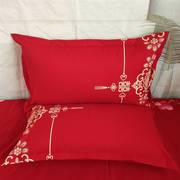 大红色枕套全棉结婚一对100%纯棉拉链式婚庆斜纹印花单双人枕头套