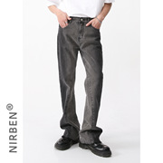 nirben牛仔男式复古裤时尚微喇松紧腰韩版渐变小喇叭裤