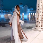 迪拜度假外披 沙漠海边长袖拖地防晒衣 腰带雪纺旅游刺绣长袍女夏