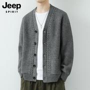 Jeep吉普开衫外套男士秋冬季潮流日系慵懒毛衣纯色百搭线衣针织衫