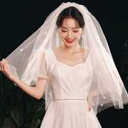 新娘结婚主婚纱头纱，超仙森系复古网红拍照道具白色闪闪花朵头纱
