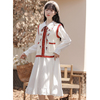 秋季2024年马甲配白色连衣裙两件套女日系减龄甜美娃娃领套装