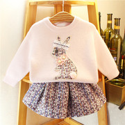 女童套装裙秋冬装，女宝宝洋气小香风，短裙婴儿小童韩版针织衫两件套