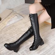 cosplay靴子 舒适平底骑士靴系带女靴40-48码 改筒围筒高