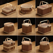 野餐篮子竹编日式编织收纳筐手提礼盒，水果篮年货茶叶竹制手提篮
