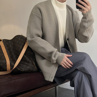 GSSU自制开衫毛衣高品质茧型廓形外套男装韩版休闲长袖宽松毛线衣