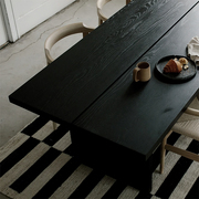 黑色实木餐桌原木长桌侘寂蜡白简约现代茶桌木工作台风饭桌大板桌
