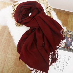 枣红色韩版女士秋冬中厚保暖超长240cm纯色，加大羊毛围巾披肩两用