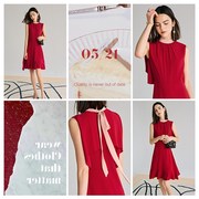 2021夏季设计感小众裙子红色茶歇公主裙日本三醋酸连衣裙