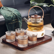 中式玻璃花茶壶茶杯套装煮水果茶，下午茶具蜡烛加热养生壶泡煮茶器