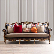 法式复古豪华真皮实木沙发，欧式别墅客厅，皮布美式头层牛皮三人定制