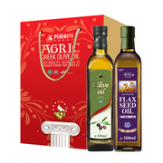 AGRIC阿格利司希腊进口橄榄油500ml+亚麻籽油500ml食用油团购礼盒
