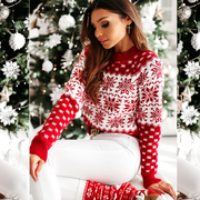 欧美冬季女针织宽松圣诞节雪花长袖毛衣Women Christmas Sweater