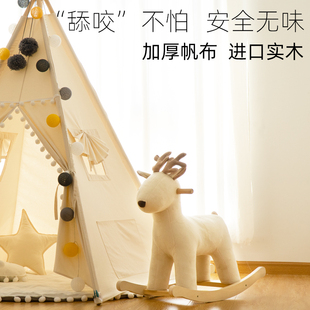 木马北欧ins风小鹿儿童，摇摇马摇椅(马摇椅)宝宝，婴儿实木玩具麋鹿圣诞礼物