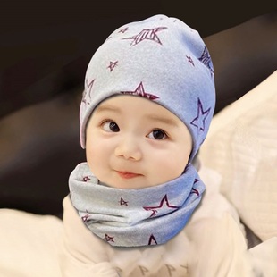 儿童帽子a类纯棉宝宝套头帽，春秋冬男童婴儿，帽女童围巾套装婴幼儿