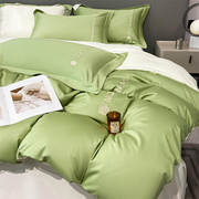 北欧仿水洗真丝四件套纯色刺绣被套南通床上三件套床单被罩