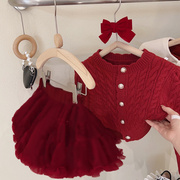 女童tutu裙秋冬季儿童，过年红色裙子女宝宝，周岁礼服半身裙蓬蓬纱裙