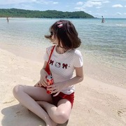 甜辣风波点Hellokitty猫刺绣正肩短袖t恤女夏季修身显瘦辣妹上衣